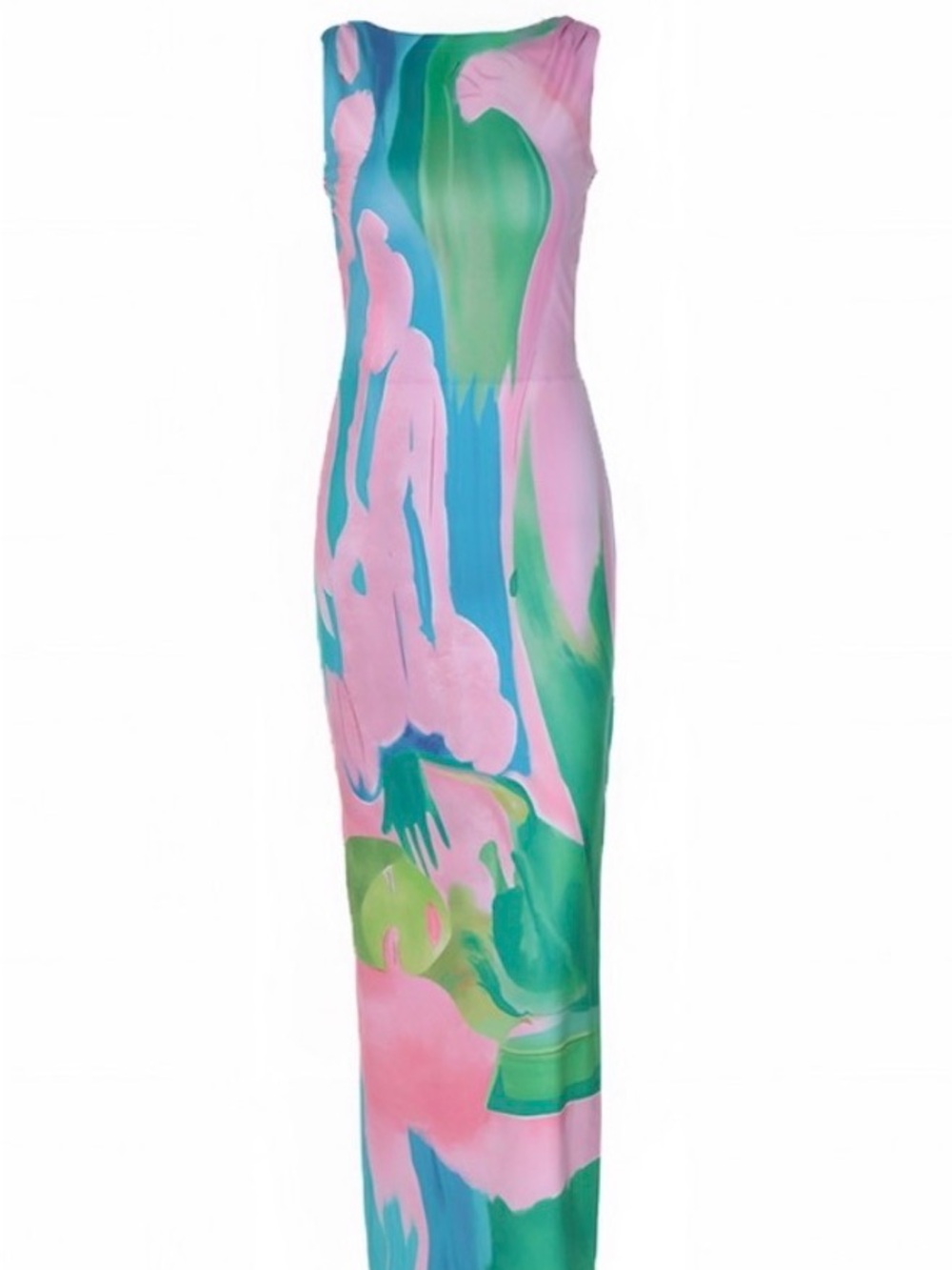 Commense Pink & Green Abstract Garden Print Sleeveless Maxi Dress - Picture 1 of 12